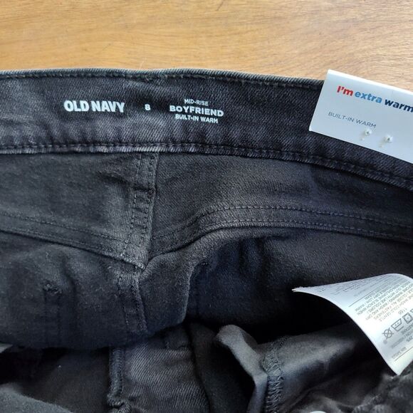 NWT Old Navy Jeans Women's Size 8 Black Mid-rise Boyfriend Built-In Warm - Picture 10 of 12